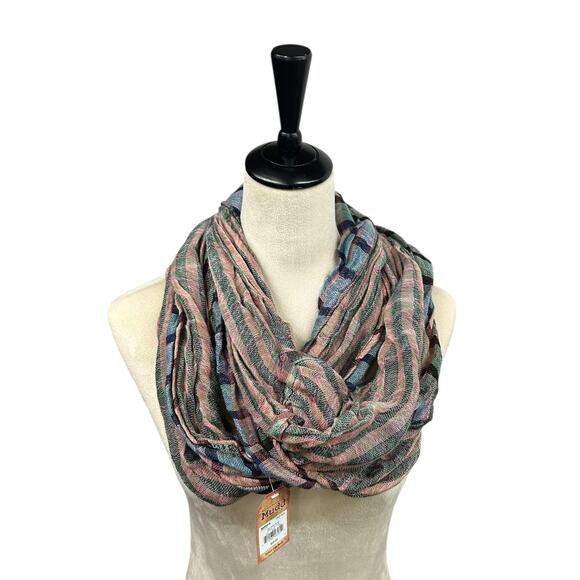 Cozy Plaid Infinity Scarf Mudd Pink Green Blue Casual Cool NWT - Picture 1 of 7